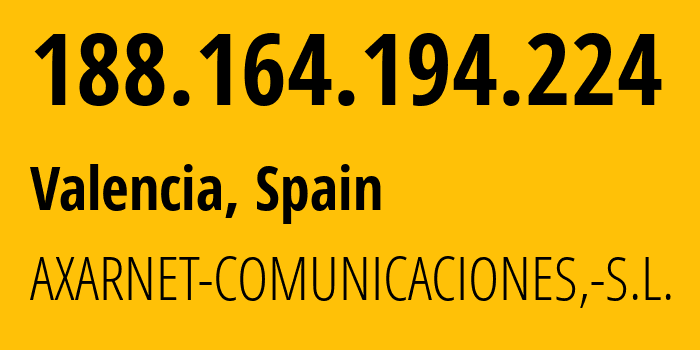 IP address 188.164.194.224 (Paterna, Valencia, Spain) get location, coordinates on map, ISP provider AS50926 AXARnet-Network // who is provider of ip address 188.164.194.224, whose IP address