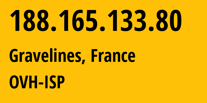 IP-адрес 188.165.133.80 (Гравлин, О-де-Франс, Франция) определить местоположение, координаты на карте, ISP провайдер AS16276 OVH-ISP // кто провайдер айпи-адреса 188.165.133.80