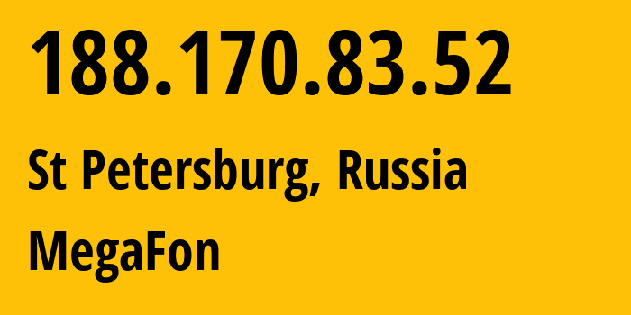 IP-адрес 188.170.83.52 (Санкт-Петербург, Санкт-Петербург, Россия) определить местоположение, координаты на карте, ISP провайдер AS31213 MegaFon // кто провайдер айпи-адреса 188.170.83.52