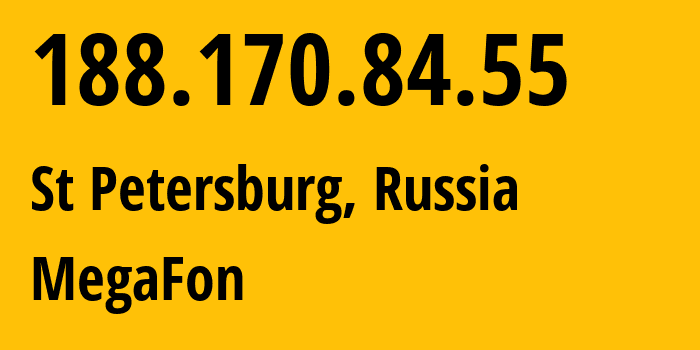 IP-адрес 188.170.84.55 (Санкт-Петербург, Санкт-Петербург, Россия) определить местоположение, координаты на карте, ISP провайдер AS31213 MegaFon // кто провайдер айпи-адреса 188.170.84.55