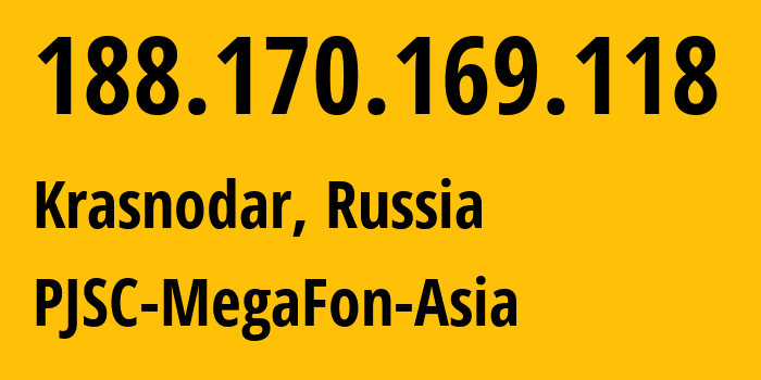 IP-адрес 188.170.169.118 (Краснодар, Краснодарский край, Россия) определить местоположение, координаты на карте, ISP провайдер AS31163 PJSC-MegaFon-Asia // кто провайдер айпи-адреса 188.170.169.118