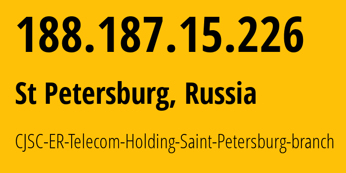 IP address 188.187.15.226 (St Petersburg, St.-Petersburg, Russia) get location, coordinates on map, ISP provider AS51570 CJSC-ER-Telecom-Holding-Saint-Petersburg-branch // who is provider of ip address 188.187.15.226, whose IP address