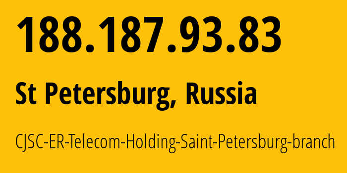 IP-адрес 188.187.93.83 (Санкт-Петербург, Санкт-Петербург, Россия) определить местоположение, координаты на карте, ISP провайдер AS51570 CJSC-ER-Telecom-Holding-Saint-Petersburg-branch // кто провайдер айпи-адреса 188.187.93.83