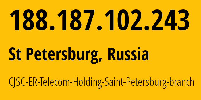 IP address 188.187.102.243 (St Petersburg, St.-Petersburg, Russia) get location, coordinates on map, ISP provider AS51570 CJSC-ER-Telecom-Holding-Saint-Petersburg-branch // who is provider of ip address 188.187.102.243, whose IP address
