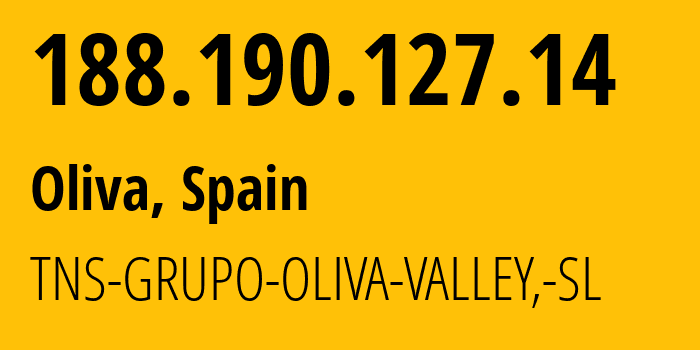 IP address 188.190.127.14 (Oliva, Valencia, Spain) get location, coordinates on map, ISP provider AS207294 TNS-GRUPO-OLIVA-VALLEY,-SL // who is provider of ip address 188.190.127.14, whose IP address