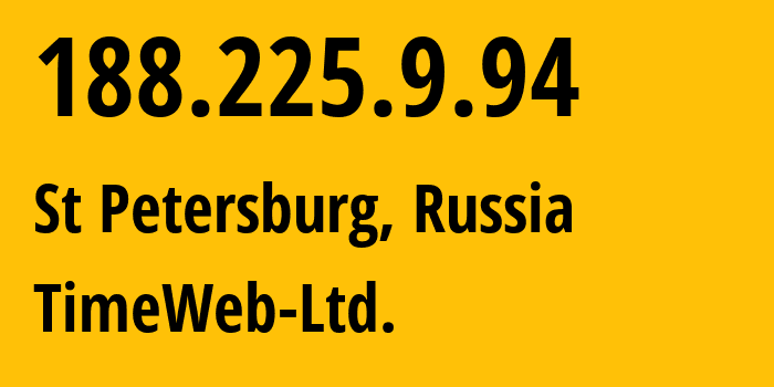 IP address 188.225.9.94 (St Petersburg, St.-Petersburg, Russia) get location, coordinates on map, ISP provider AS9123 TimeWeb-Ltd. // who is provider of ip address 188.225.9.94, whose IP address