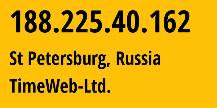 IP address 188.225.40.162 (St Petersburg, St.-Petersburg, Russia) get location, coordinates on map, ISP provider AS9123 TimeWeb-Ltd. // who is provider of ip address 188.225.40.162, whose IP address