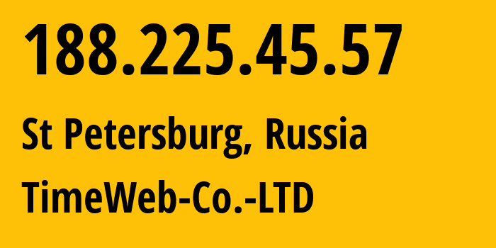 IP-адрес 188.225.45.57 (Санкт-Петербург, Санкт-Петербург, Россия) определить местоположение, координаты на карте, ISP провайдер AS9123 TimeWeb-Co.-LTD // кто провайдер айпи-адреса 188.225.45.57