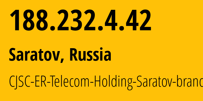 IP-адрес 188.232.4.42 (Саратов, Саратовская Область, Россия) определить местоположение, координаты на карте, ISP провайдер AS50543 CJSC-ER-Telecom-Holding-Saratov-branch // кто провайдер айпи-адреса 188.232.4.42