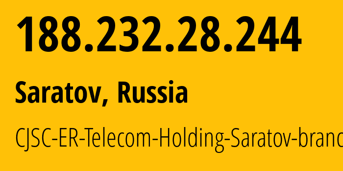 IP-адрес 188.232.28.244 (Саратов, Саратовская Область, Россия) определить местоположение, координаты на карте, ISP провайдер AS50543 CJSC-ER-Telecom-Holding-Saratov-branch // кто провайдер айпи-адреса 188.232.28.244