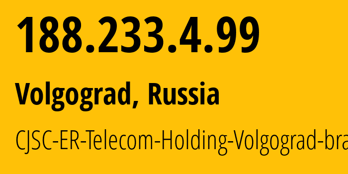 IP address 188.233.4.99 (Volgograd, Volgograd Oblast, Russia) get location, coordinates on map, ISP provider AS39435 CJSC-ER-Telecom-Holding-Volgograd-branch // who is provider of ip address 188.233.4.99, whose IP address