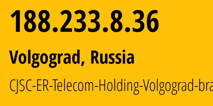 IP-адрес 188.233.8.36 (Волгоград, Волгоградская Область, Россия) определить местоположение, координаты на карте, ISP провайдер AS39435 CJSC-ER-Telecom-Holding-Volgograd-branch // кто провайдер айпи-адреса 188.233.8.36