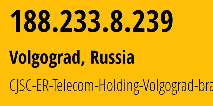 IP-адрес 188.233.8.239 (Волгоград, Волгоградская Область, Россия) определить местоположение, координаты на карте, ISP провайдер AS39435 CJSC-ER-Telecom-Holding-Volgograd-branch // кто провайдер айпи-адреса 188.233.8.239