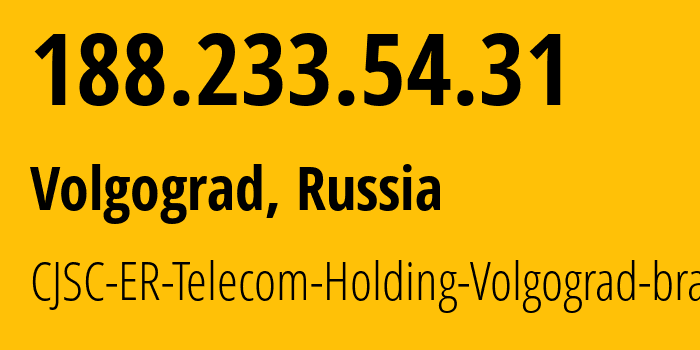 IP-адрес 188.233.54.31 (Волгоград, Волгоградская Область, Россия) определить местоположение, координаты на карте, ISP провайдер AS39435 CJSC-ER-Telecom-Holding-Volgograd-branch // кто провайдер айпи-адреса 188.233.54.31