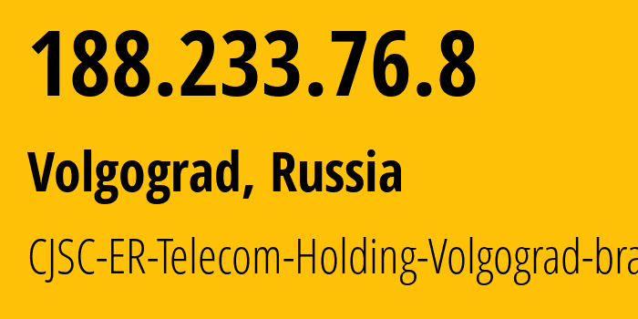 IP address 188.233.76.8 (Volgograd, Volgograd Oblast, Russia) get location, coordinates on map, ISP provider AS39435 CJSC-ER-Telecom-Holding-Volgograd-branch // who is provider of ip address 188.233.76.8, whose IP address