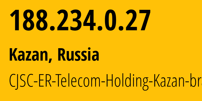 IP address 188.234.0.27 (Kazan, Tatarstan Republic, Russia) get location, coordinates on map, ISP provider AS41668 CJSC-ER-Telecom-Holding-Kazan-branch // who is provider of ip address 188.234.0.27, whose IP address