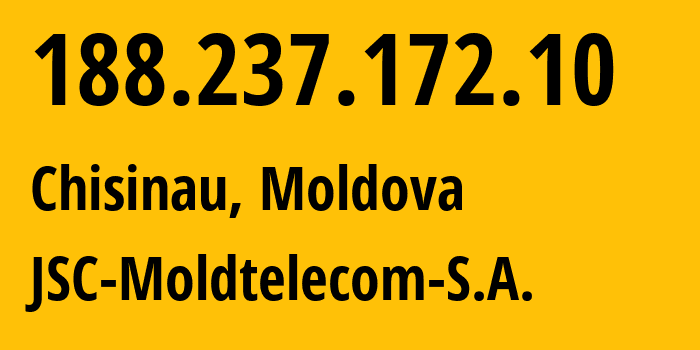 IP-адрес 188.237.172.10 (Кишинёв, Кишинёв, Молдавия) определить местоположение, координаты на карте, ISP провайдер AS8926 JSC-Moldtelecom-S.A. // кто провайдер айпи-адреса 188.237.172.10