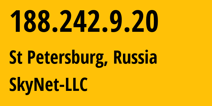 IP-адрес 188.242.9.20 (Санкт-Петербург, Санкт-Петербург, Россия) определить местоположение, координаты на карте, ISP провайдер AS35807 SkyNet-LLC // кто провайдер айпи-адреса 188.242.9.20