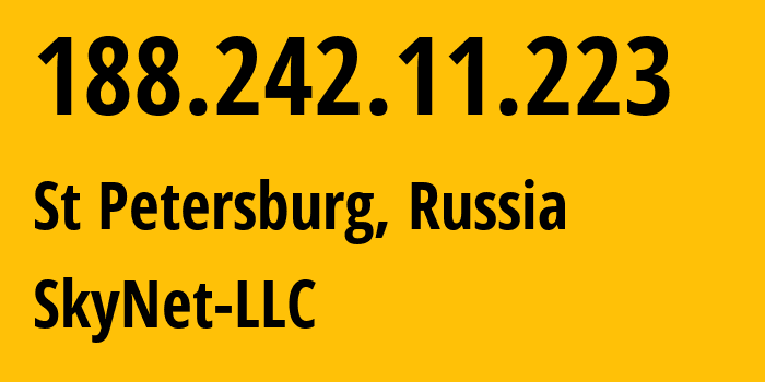 IP-адрес 188.242.11.223 (Санкт-Петербург, Санкт-Петербург, Россия) определить местоположение, координаты на карте, ISP провайдер AS35807 SkyNet-LLC // кто провайдер айпи-адреса 188.242.11.223