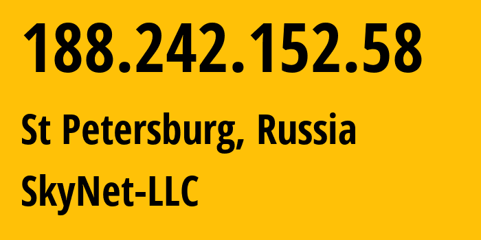 IP-адрес 188.242.152.58 (Санкт-Петербург, Санкт-Петербург, Россия) определить местоположение, координаты на карте, ISP провайдер AS35807 SkyNet-LLC // кто провайдер айпи-адреса 188.242.152.58