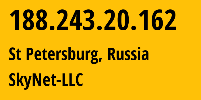 IP-адрес 188.243.20.162 (Санкт-Петербург, Санкт-Петербург, Россия) определить местоположение, координаты на карте, ISP провайдер AS35807 SkyNet-LLC // кто провайдер айпи-адреса 188.243.20.162