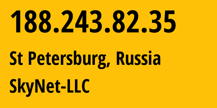 IP-адрес 188.243.82.35 (Санкт-Петербург, Санкт-Петербург, Россия) определить местоположение, координаты на карте, ISP провайдер AS35807 SkyNet-LLC // кто провайдер айпи-адреса 188.243.82.35