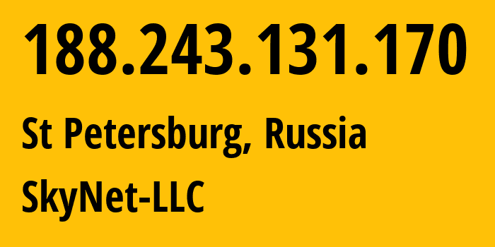 IP-адрес 188.243.131.170 (Санкт-Петербург, Санкт-Петербург, Россия) определить местоположение, координаты на карте, ISP провайдер AS35807 SkyNet-LLC // кто провайдер айпи-адреса 188.243.131.170