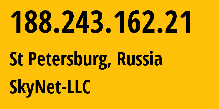 IP-адрес 188.243.162.21 (Санкт-Петербург, Санкт-Петербург, Россия) определить местоположение, координаты на карте, ISP провайдер AS35807 SkyNet-LLC // кто провайдер айпи-адреса 188.243.162.21