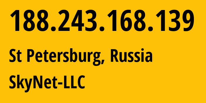 IP address 188.243.168.139 (St Petersburg, St.-Petersburg, Russia) get location, coordinates on map, ISP provider AS35807 SkyNet-LLC // who is provider of ip address 188.243.168.139, whose IP address