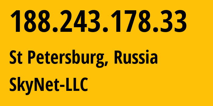 IP address 188.243.178.33 (St Petersburg, St.-Petersburg, Russia) get location, coordinates on map, ISP provider AS35807 SkyNet-LLC // who is provider of ip address 188.243.178.33, whose IP address