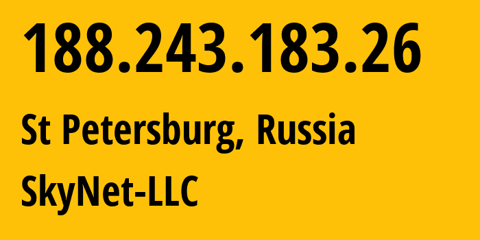 IP address 188.243.183.26 (St Petersburg, St.-Petersburg, Russia) get location, coordinates on map, ISP provider AS35807 SkyNet-LLC // who is provider of ip address 188.243.183.26, whose IP address