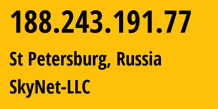 IP address 188.243.191.77 (St Petersburg, St.-Petersburg, Russia) get location, coordinates on map, ISP provider AS35807 SkyNet-LLC // who is provider of ip address 188.243.191.77, whose IP address