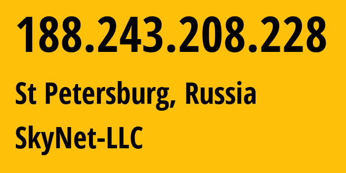 IP-адрес 188.243.208.228 (Санкт-Петербург, Санкт-Петербург, Россия) определить местоположение, координаты на карте, ISP провайдер AS35807 SkyNet-LLC // кто провайдер айпи-адреса 188.243.208.228