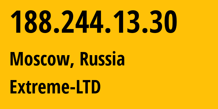 IP address 188.244.13.30 (Moscow, Moscow, Russia) get location, coordinates on map, ISP provider AS39709 Extreme-LTD // who is provider of ip address 188.244.13.30, whose IP address