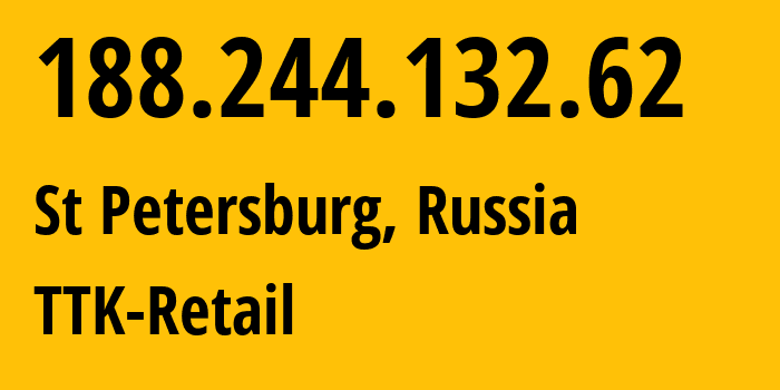 IP-адрес 188.244.132.62 (Санкт-Петербург, Санкт-Петербург, Россия) определить местоположение, координаты на карте, ISP провайдер AS15774 TTK-Retail // кто провайдер айпи-адреса 188.244.132.62