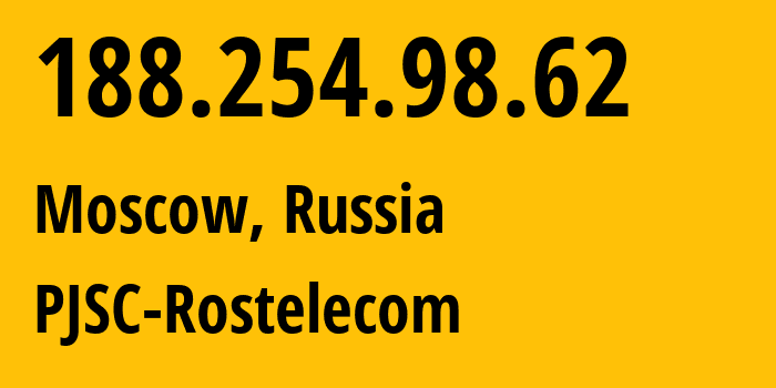 IP address 188.254.98.62 (Moscow, Moscow, Russia) get location, coordinates on map, ISP provider AS12389 PJSC-Rostelecom // who is provider of ip address 188.254.98.62, whose IP address