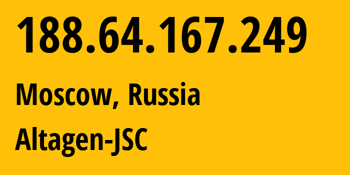 IP-адрес 188.64.167.249 (Москва, Москва, Россия) определить местоположение, координаты на карте, ISP провайдер AS50473 Altagen-JSC // кто провайдер айпи-адреса 188.64.167.249