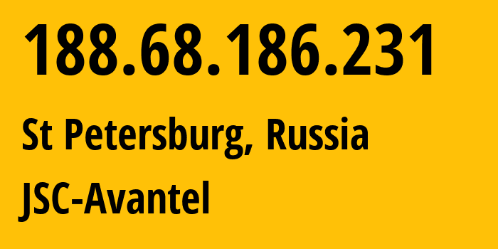 IP address 188.68.186.231 (St Petersburg, St.-Petersburg, Russia) get location, coordinates on map, ISP provider AS51178 JSC-Avantel // who is provider of ip address 188.68.186.231, whose IP address