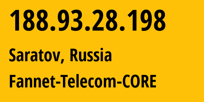 IP-адрес 188.93.28.198 (Саратов, Саратовская Область, Россия) определить местоположение, координаты на карте, ISP провайдер AS39256 Fannet-Telecom-CORE // кто провайдер айпи-адреса 188.93.28.198