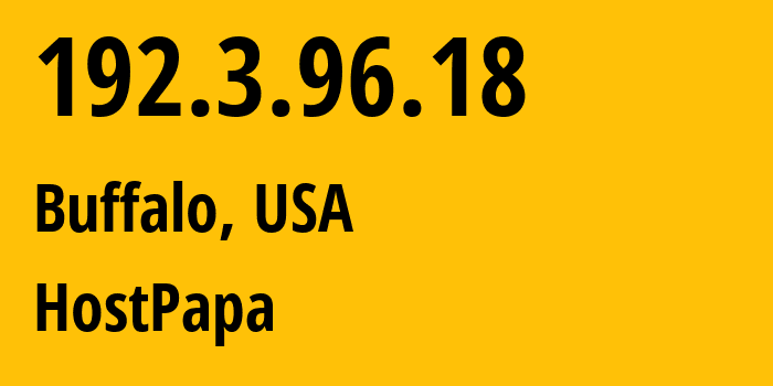 IP address 192.3.96.18 (Buffalo, New York, USA) get location, coordinates on map, ISP provider AS36352 HostPapa // who is provider of ip address 192.3.96.18, whose IP address