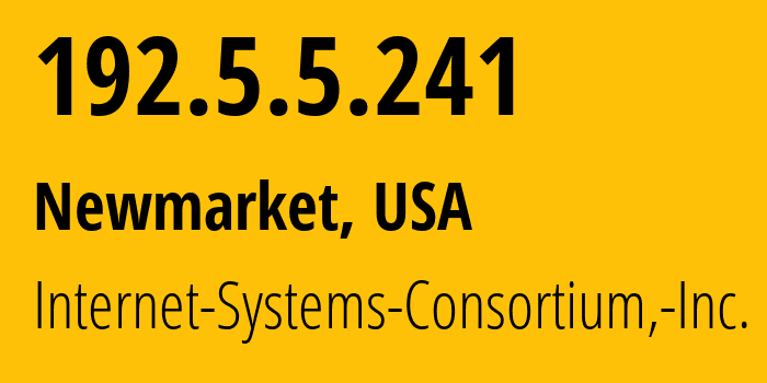 IP address 192.5.5.241 (Newmarket, New Hampshire, USA) get location, coordinates on map, ISP provider AS3557 Internet-Systems-Consortium,-Inc. // who is provider of ip address 192.5.5.241, whose IP address