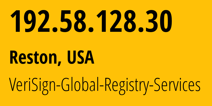 IP address 192.58.128.30 (Reston, Virginia, USA) get location, coordinates on map, ISP provider AS20431 VeriSign-Global-Registry-Services // who is provider of ip address 192.58.128.30, whose IP address