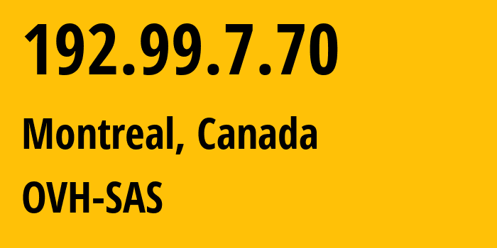 IP-адрес 192.99.7.70 (Монреаль, Quebec, Канада) определить местоположение, координаты на карте, ISP провайдер AS16276 OVH-SAS // кто провайдер айпи-адреса 192.99.7.70
