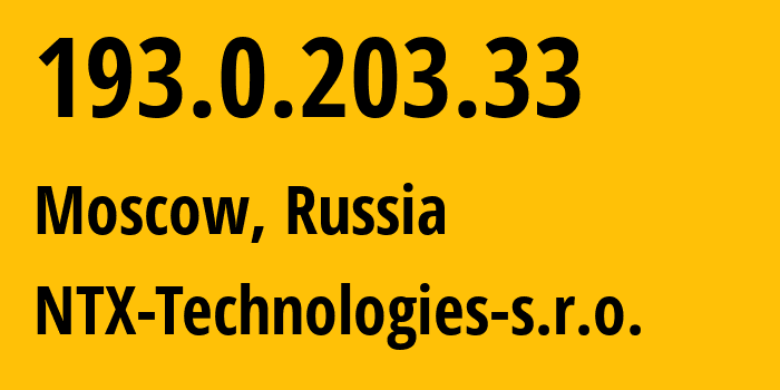 IP address 193.0.203.33 (Moscow, Moscow, Russia) get location, coordinates on map, ISP provider AS50113 NTX-Technologies-s.r.o. // who is provider of ip address 193.0.203.33, whose IP address