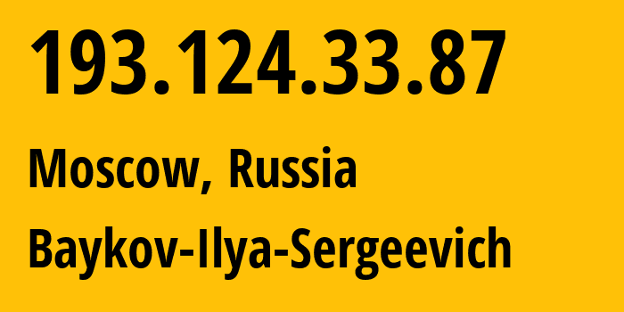 IP address 193.124.33.87 (Moscow, Moscow, Russia) get location, coordinates on map, ISP provider AS41745 Baykov-Ilya-Sergeevich // who is provider of ip address 193.124.33.87, whose IP address