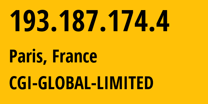IP-адрес 193.187.174.4 (Париж, Иль-де-Франс, Франция) определить местоположение, координаты на карте, ISP провайдер AS56971 CGI-GLOBAL-LIMITED // кто провайдер айпи-адреса 193.187.174.4