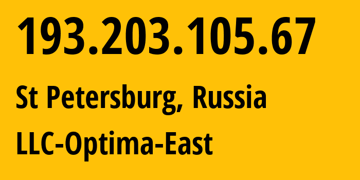 IP-адрес 193.203.105.67 (Санкт-Петербург, Санкт-Петербург, Россия) определить местоположение, координаты на карте, ISP провайдер AS48882 LLC-Optima-East // кто провайдер айпи-адреса 193.203.105.67