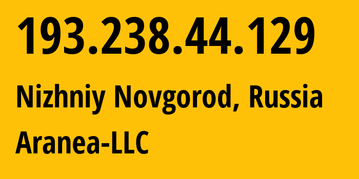 IP-адрес 193.238.44.129 (Нижний Новгород, Нижегородская Область, Россия) определить местоположение, координаты на карте, ISP провайдер AS201624 Aranea-LLC // кто провайдер айпи-адреса 193.238.44.129