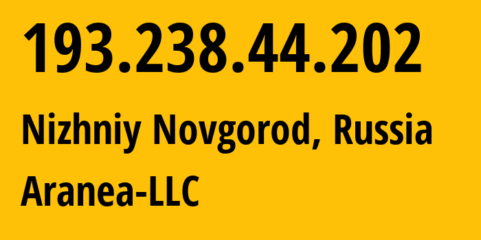 IP address 193.238.44.202 (Nizhniy Novgorod, Nizhny Novgorod Oblast, Russia) get location, coordinates on map, ISP provider AS201624 Aranea-LLC // who is provider of ip address 193.238.44.202, whose IP address