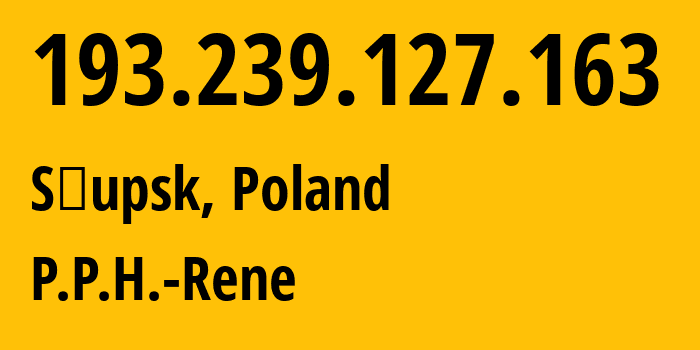 IP address 193.239.127.163 (Słupsk, Pomerania, Poland) get location, coordinates on map, ISP provider AS35306 P.P.H.-Rene // who is provider of ip address 193.239.127.163, whose IP address